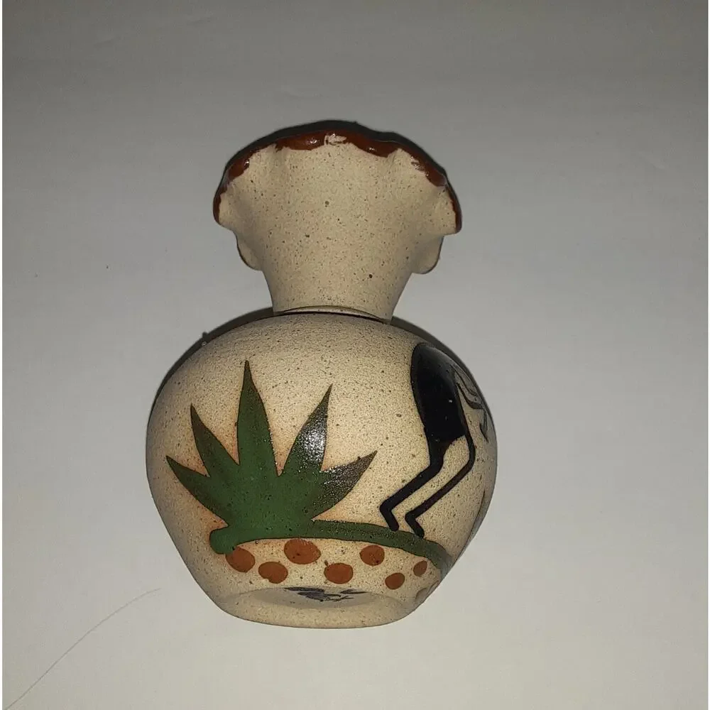 Mexican Tribal Stoneware mini Vase Signed Tonala Lovers